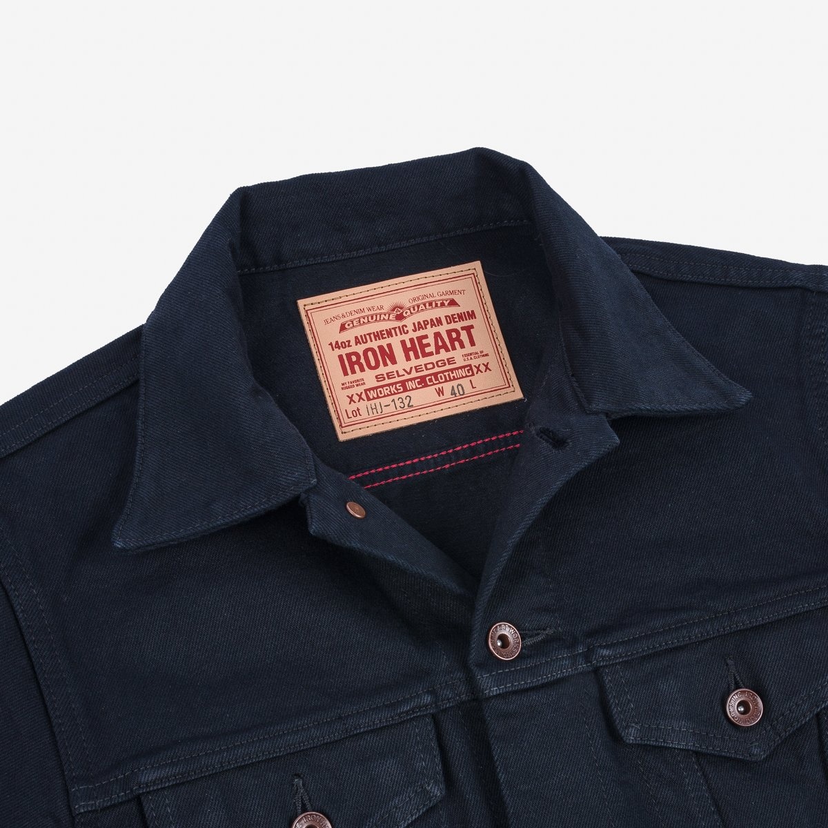 IHJ-132-BLK 14oz Selvedge Modified Type III Jacket - Superblack - 7
