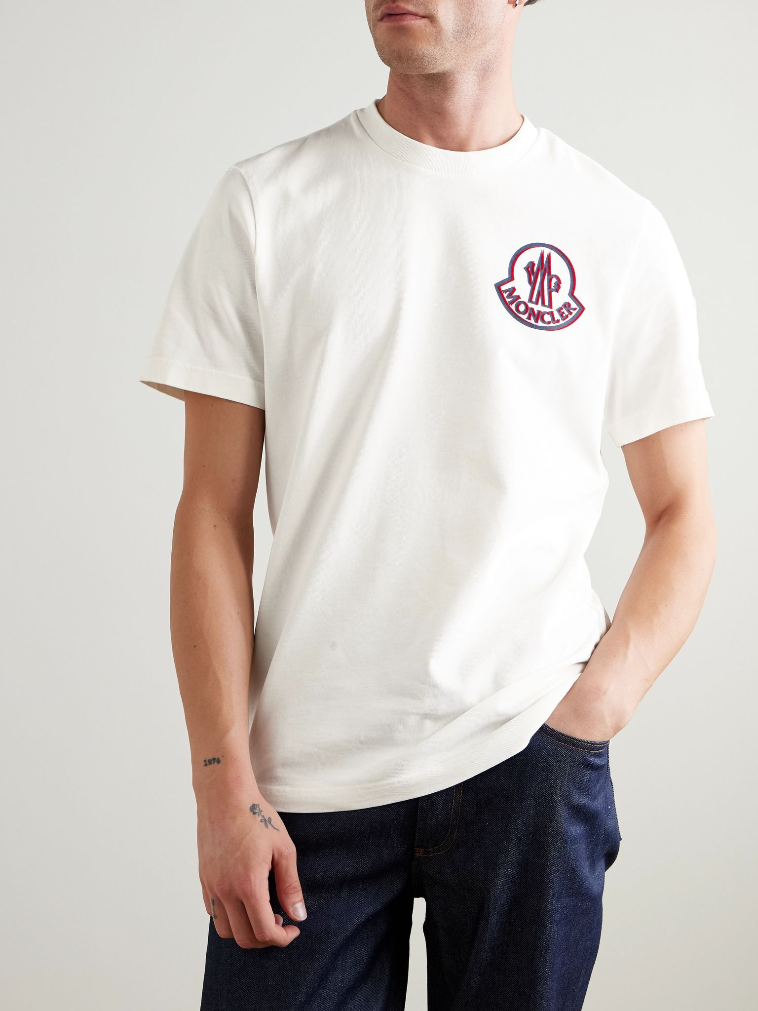 Logo-Flocked Appliquéd Cotton-Jersey T-Shirt White - 3
