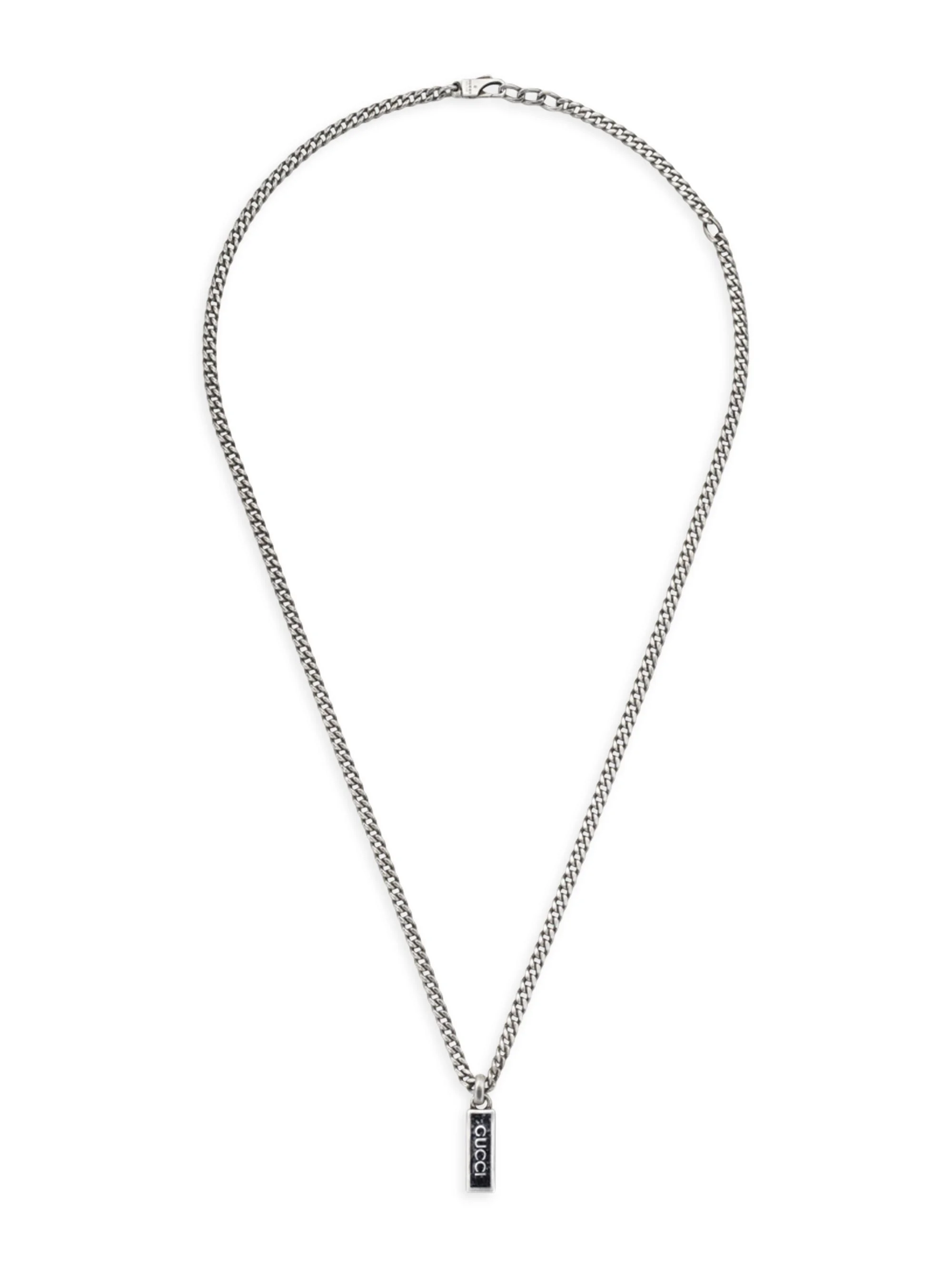 Unisex Tag Sterling Silver Enamel Necklace - Black - 1