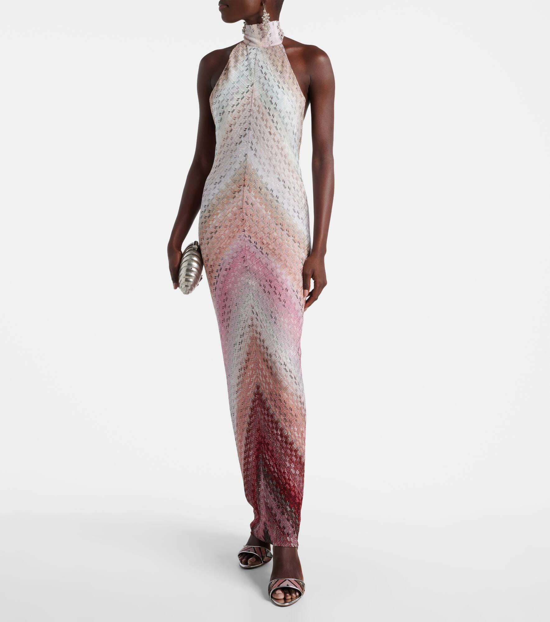 Zigzag halterneck lamé maxi dress - 2