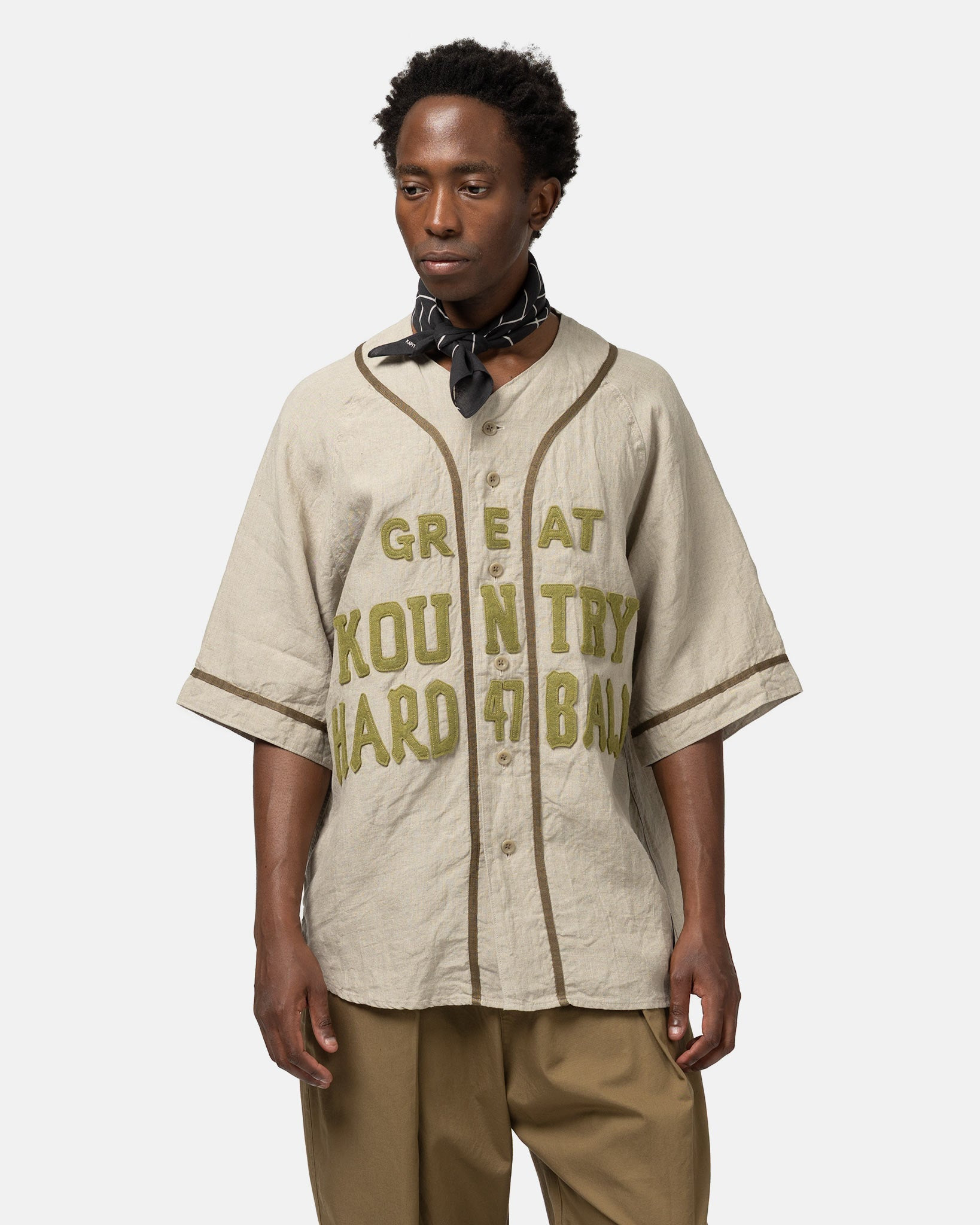 French Linen GREAT KOUNTRY Baseball Shirt Beige - 4