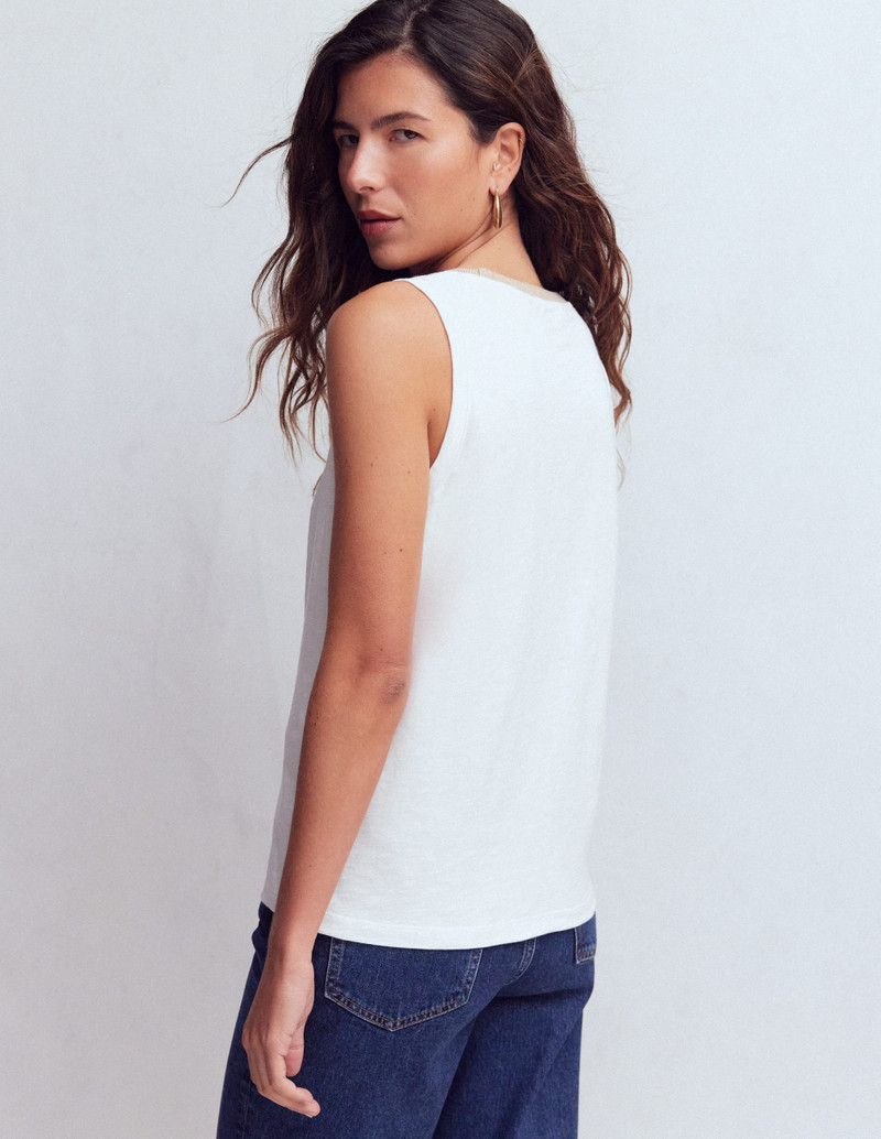 Metallic Trim Scoop Neck Vest-White 4