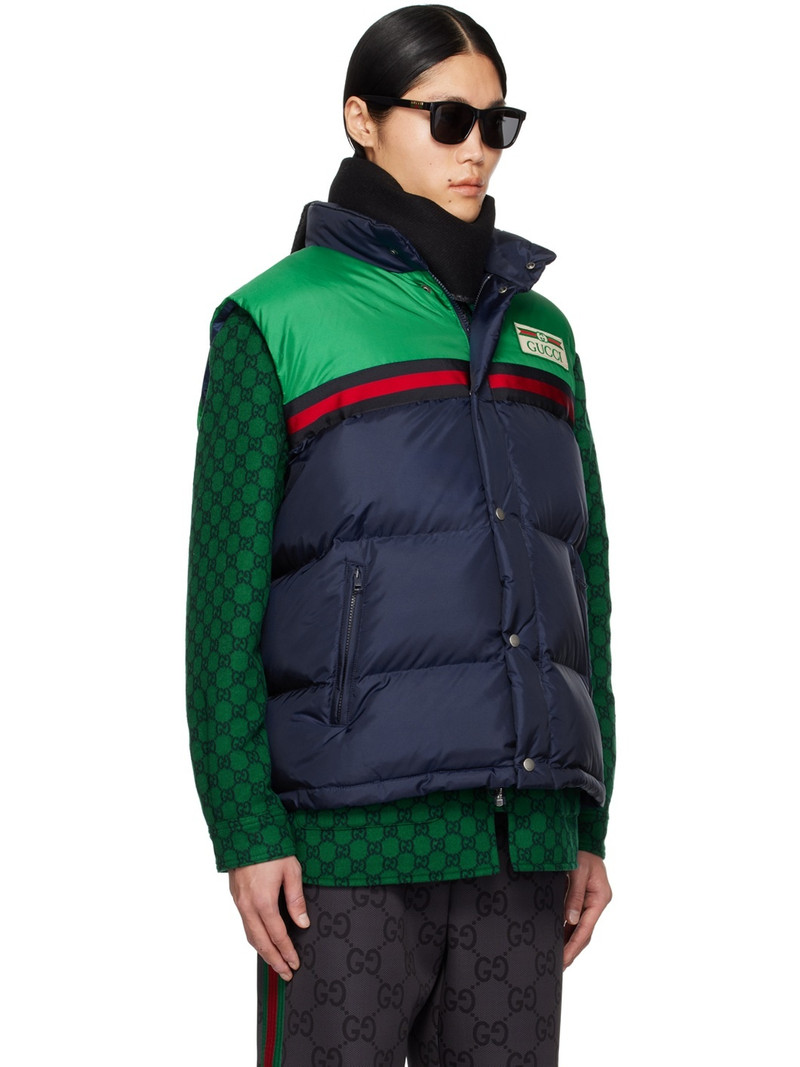 Navy & Green Striped Down Vest 2