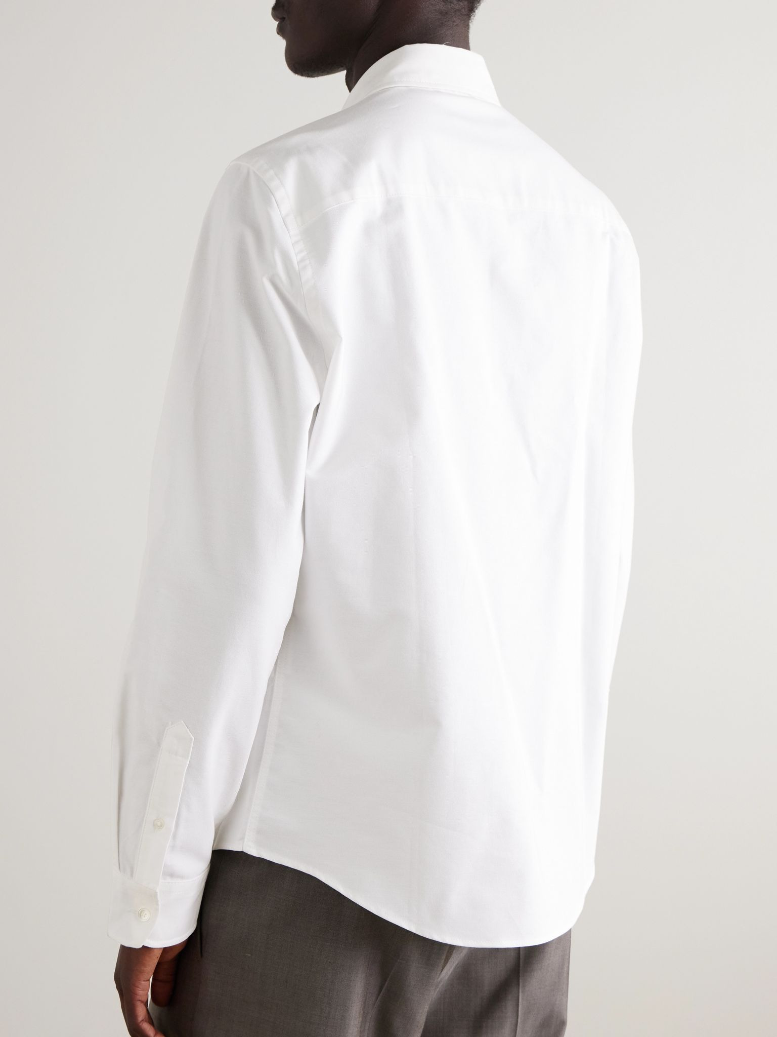 Button-Down Collar Logo-Embroidered Cotton Oxford Shirt White - 4