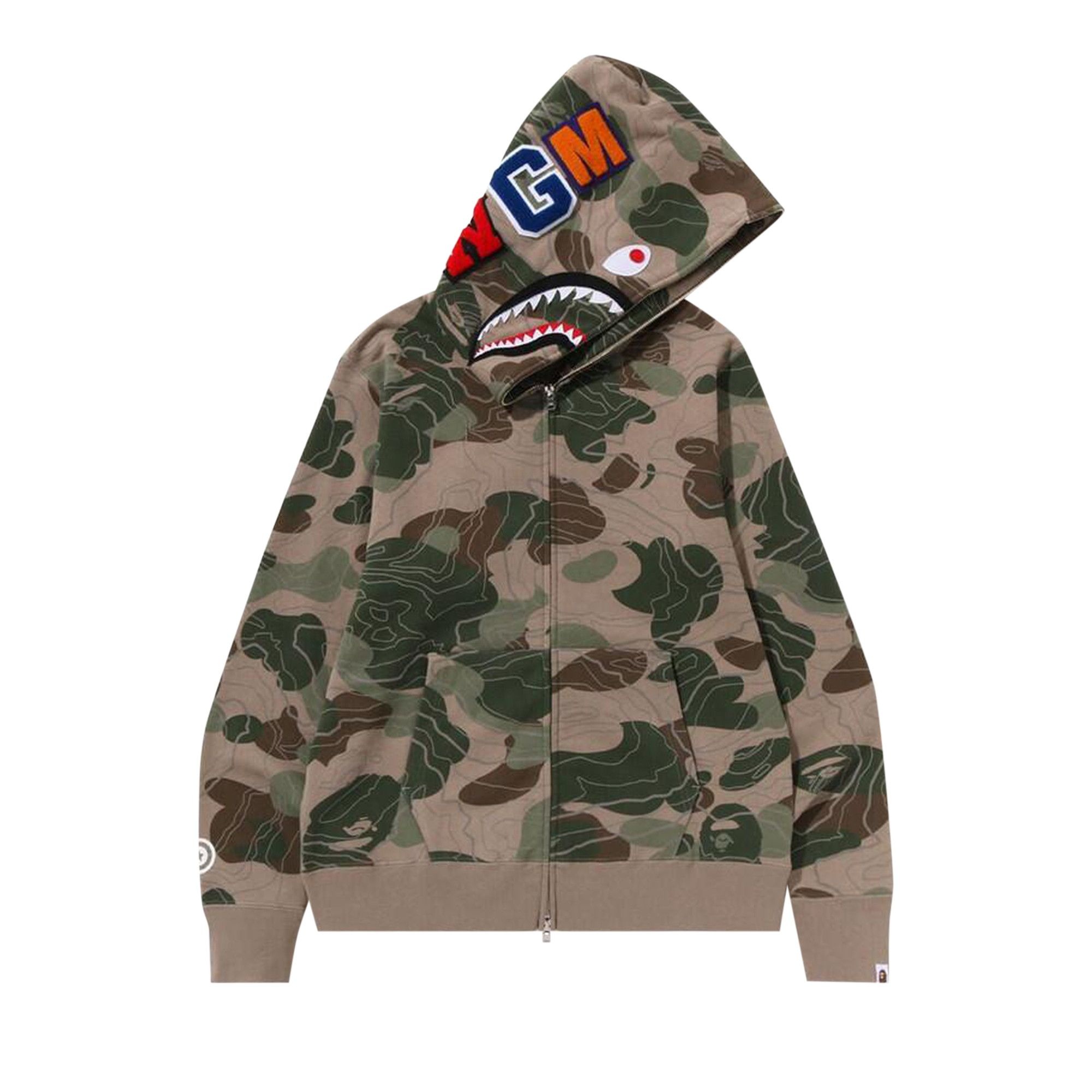 BAPE Layered Line camo Shark Full Zip Hoodie 'Beige' - 2