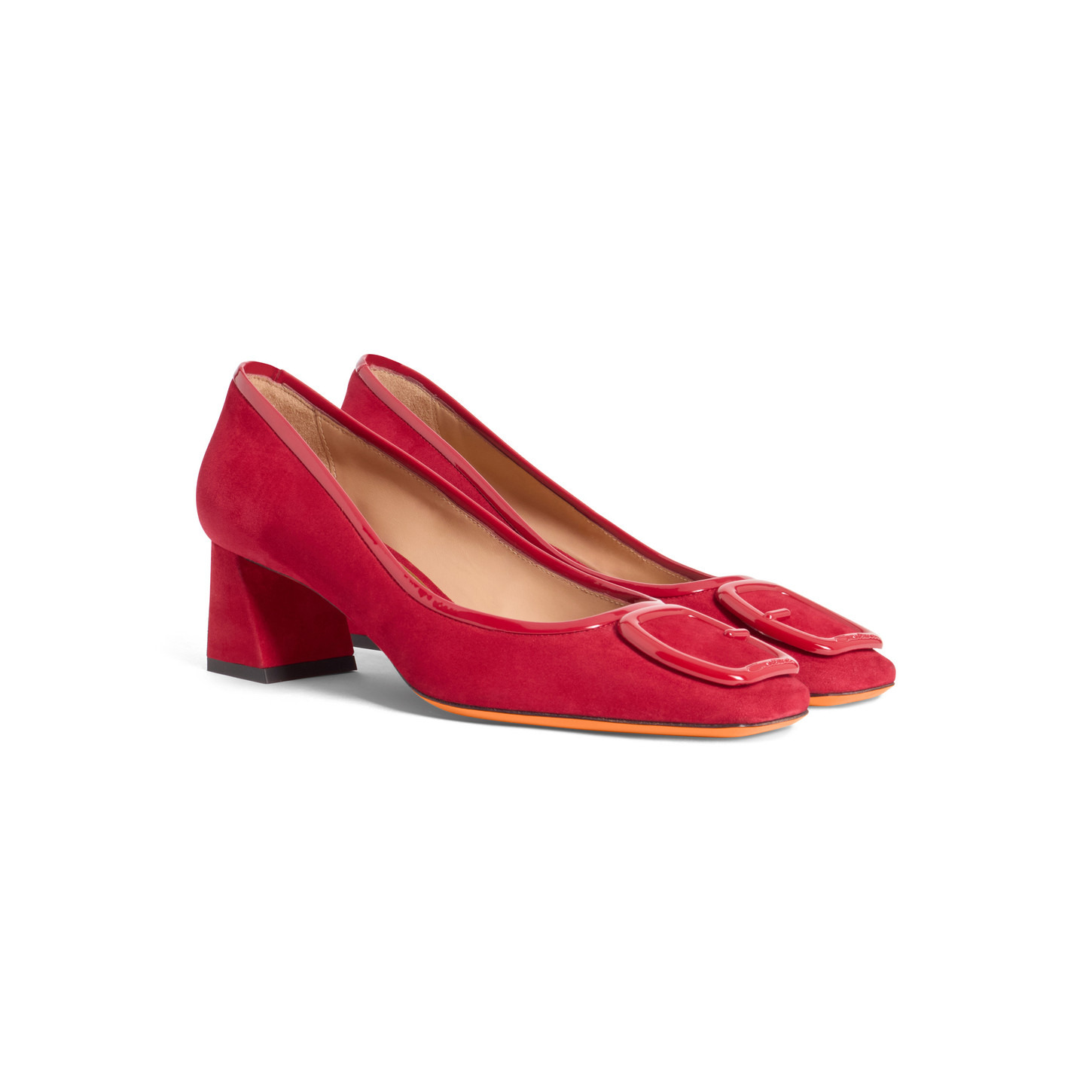 Women's red suede mid-heel pump - 3