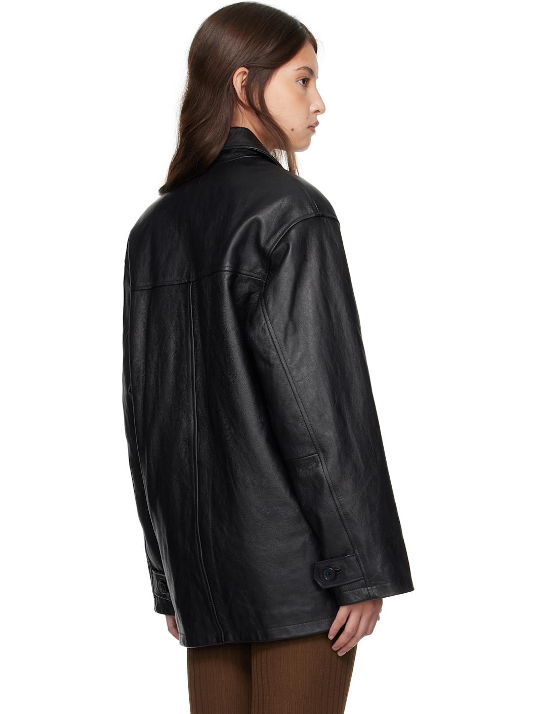 Black Peacoat Leather Jacket - 3