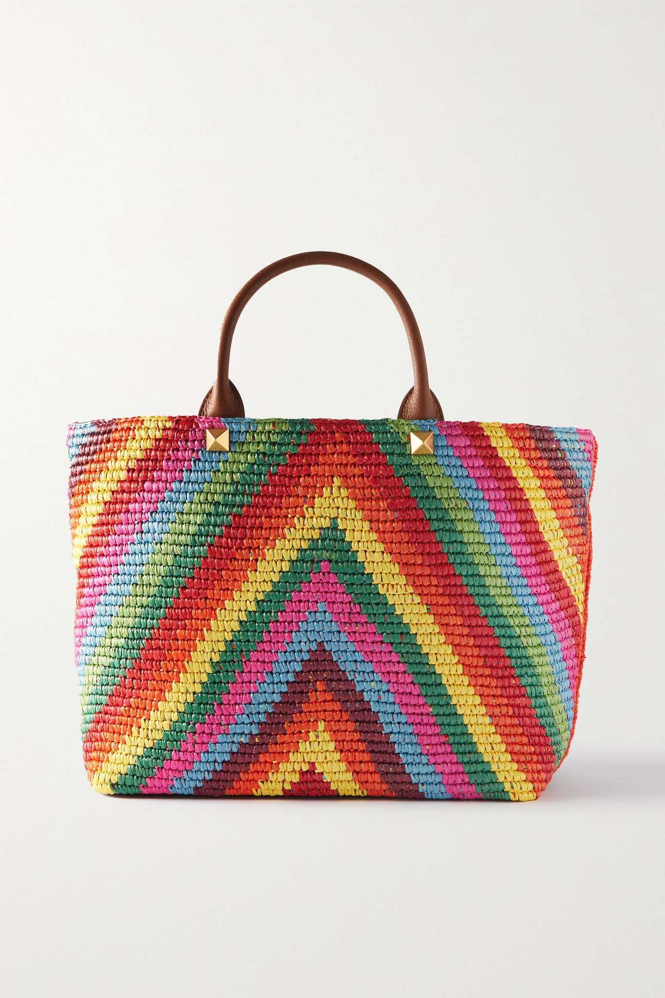 Valentino Garavani VLOGO medium leather-trimmed woven raffia tote - 1