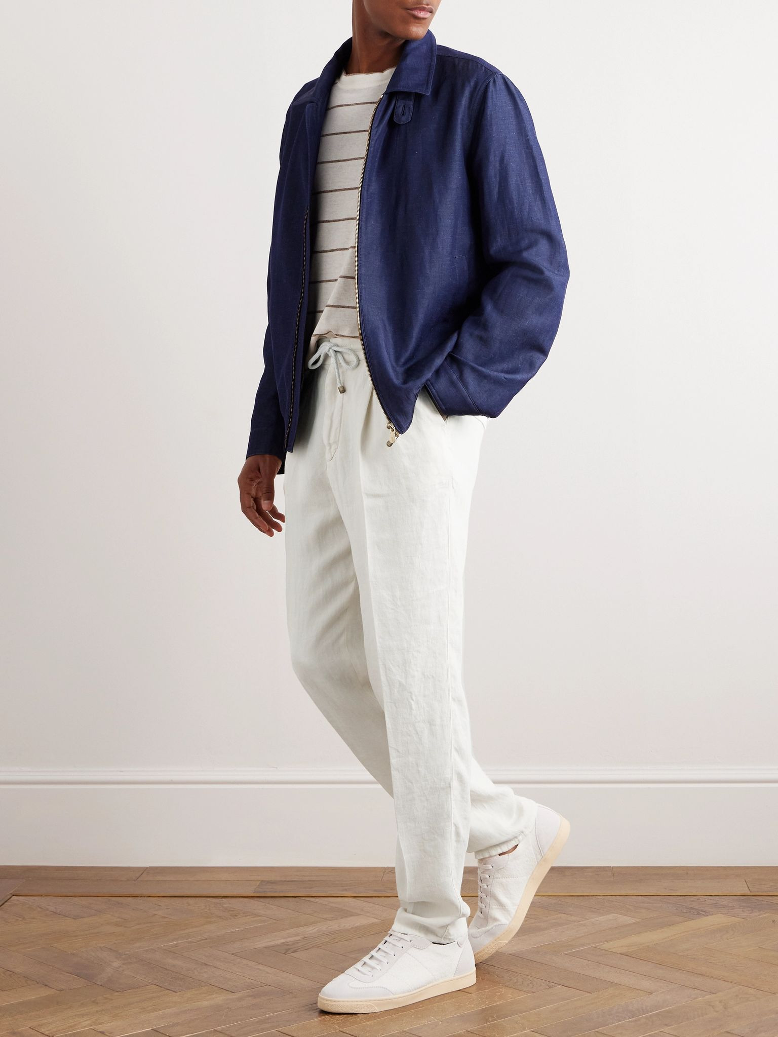 Straight-Leg Pleated Linen-Twill Drawstring Trousers White - 2