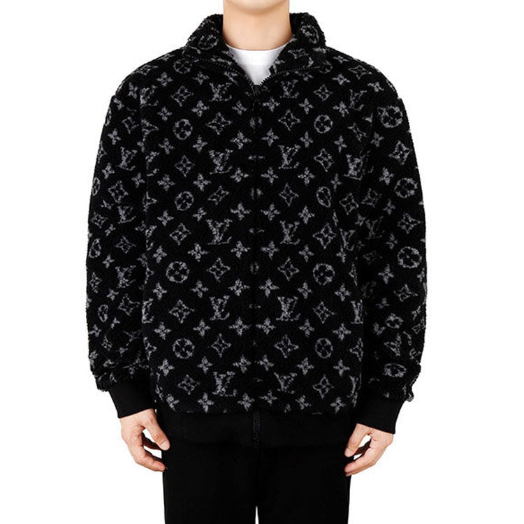 LOUIS VUITTON LV Monogram Fleece Full Logo Zipper Jacket Unisex Black 1A5VFA - 3
