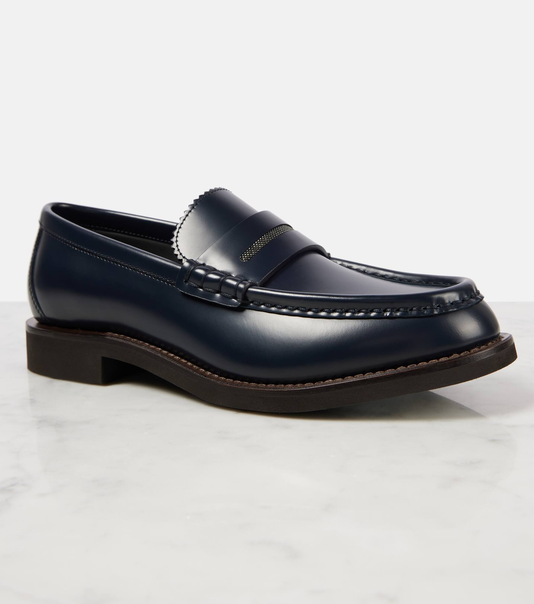 Monili-embellished leather penny loafers - 5
