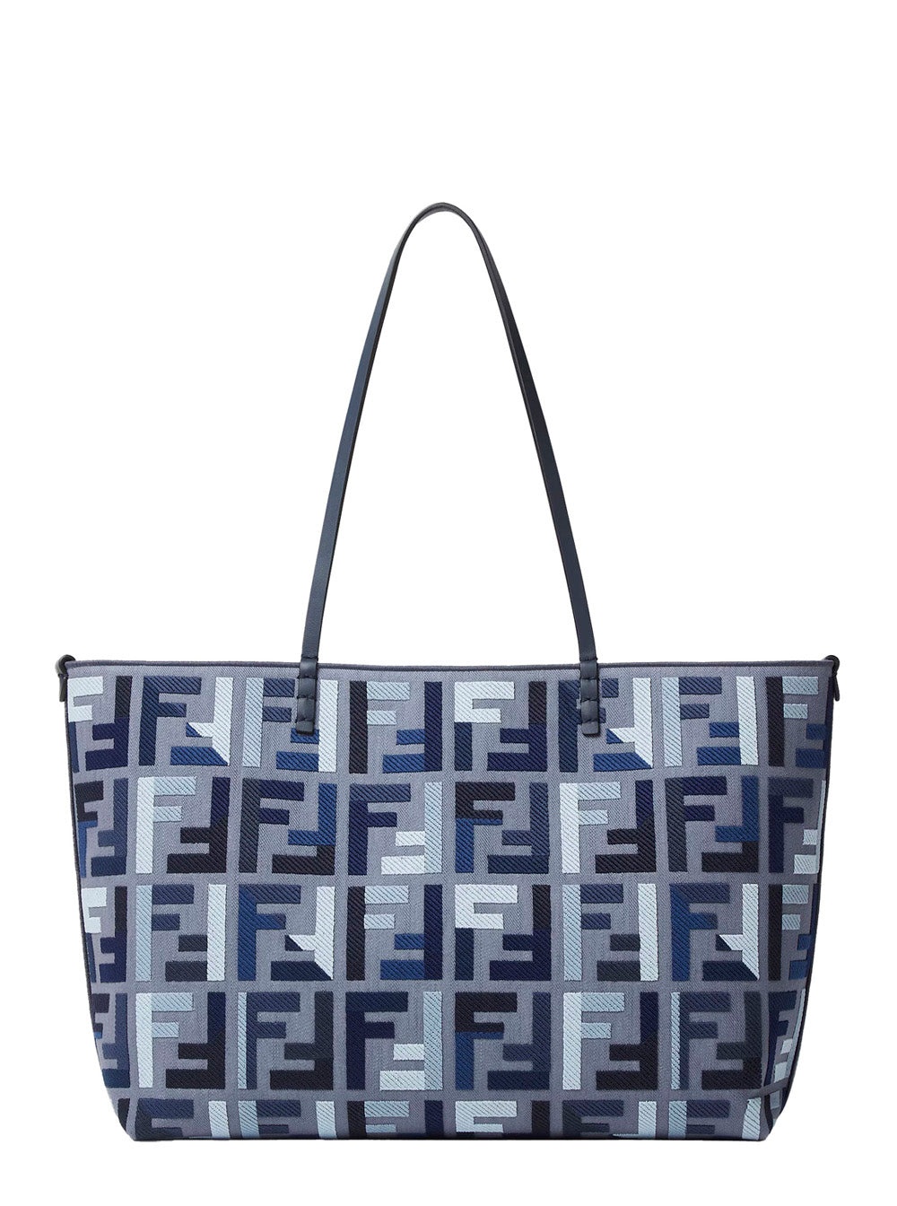 Fendi Women Blue Shopper With All-Over Ff Motif And Double Top Handle In Raffia Woman - 3