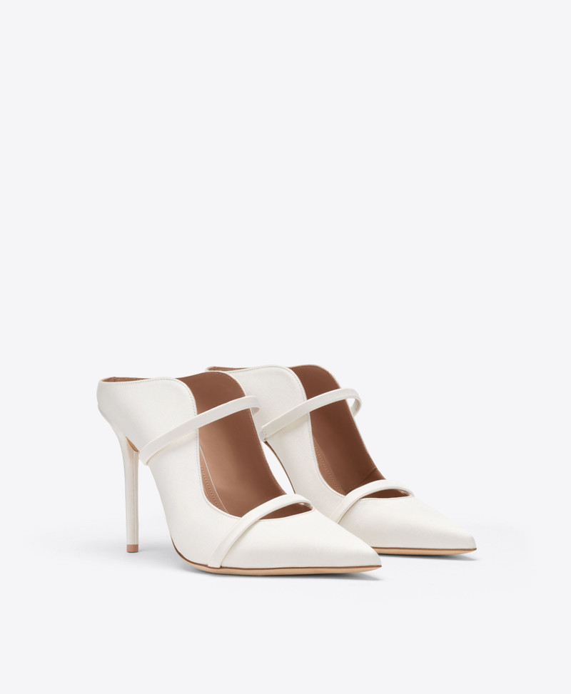 MALONE SOULIERS Maureen 100 White Satin Heeled Mules outlook
