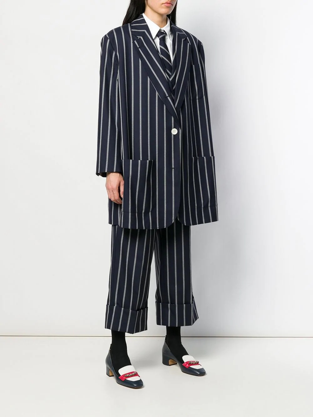 vertical-stripe oversized coat - 4