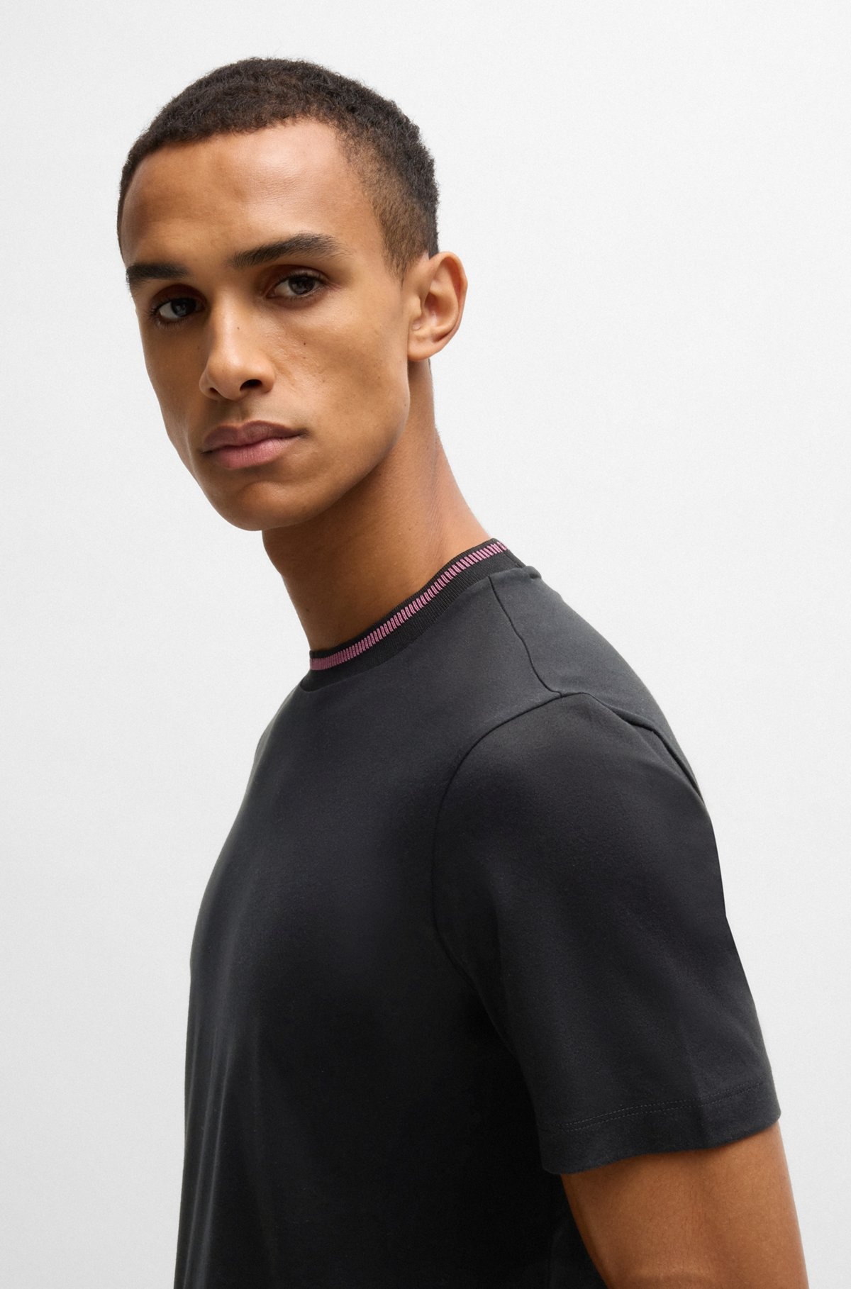 MERCERIZED-COTTON SLIM-FIT T-SHIRT WITH COLLAR STRIPE - 3