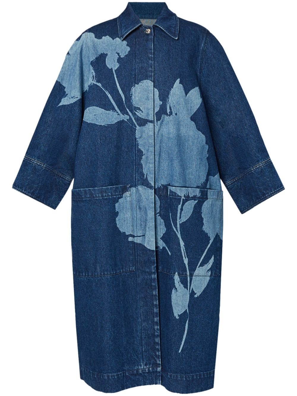 floral-print denim coat - 1