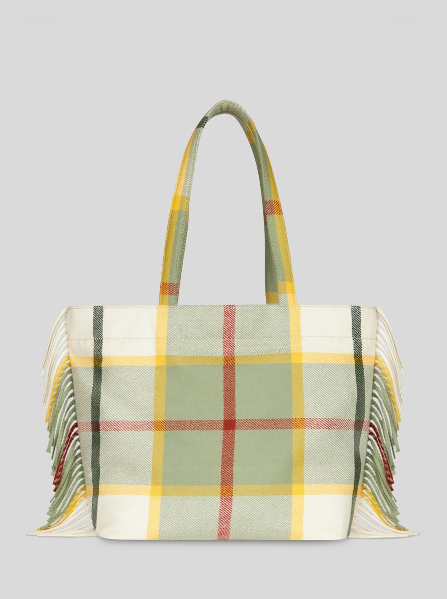LARGE CHECK JACQUARD SOFT TROTTER TOTE BAG WITH FRINGING - 4