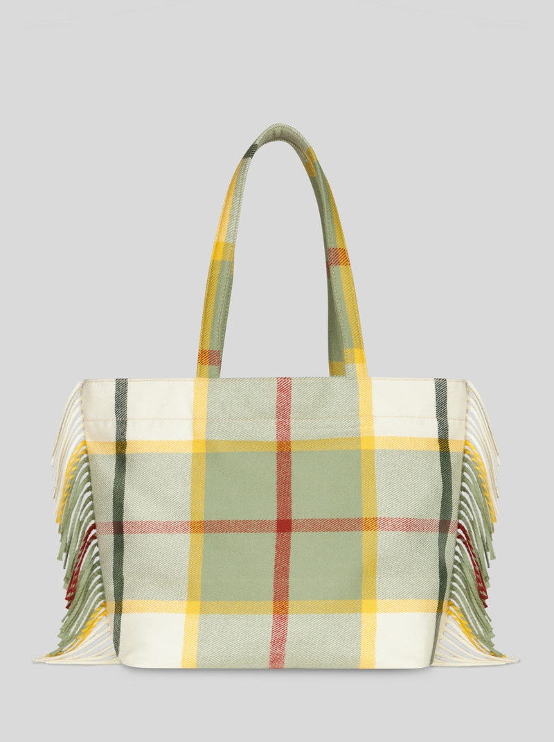 LARGE CHECK JACQUARD SOFT TROTTER TOTE BAG WITH FRINGING 4