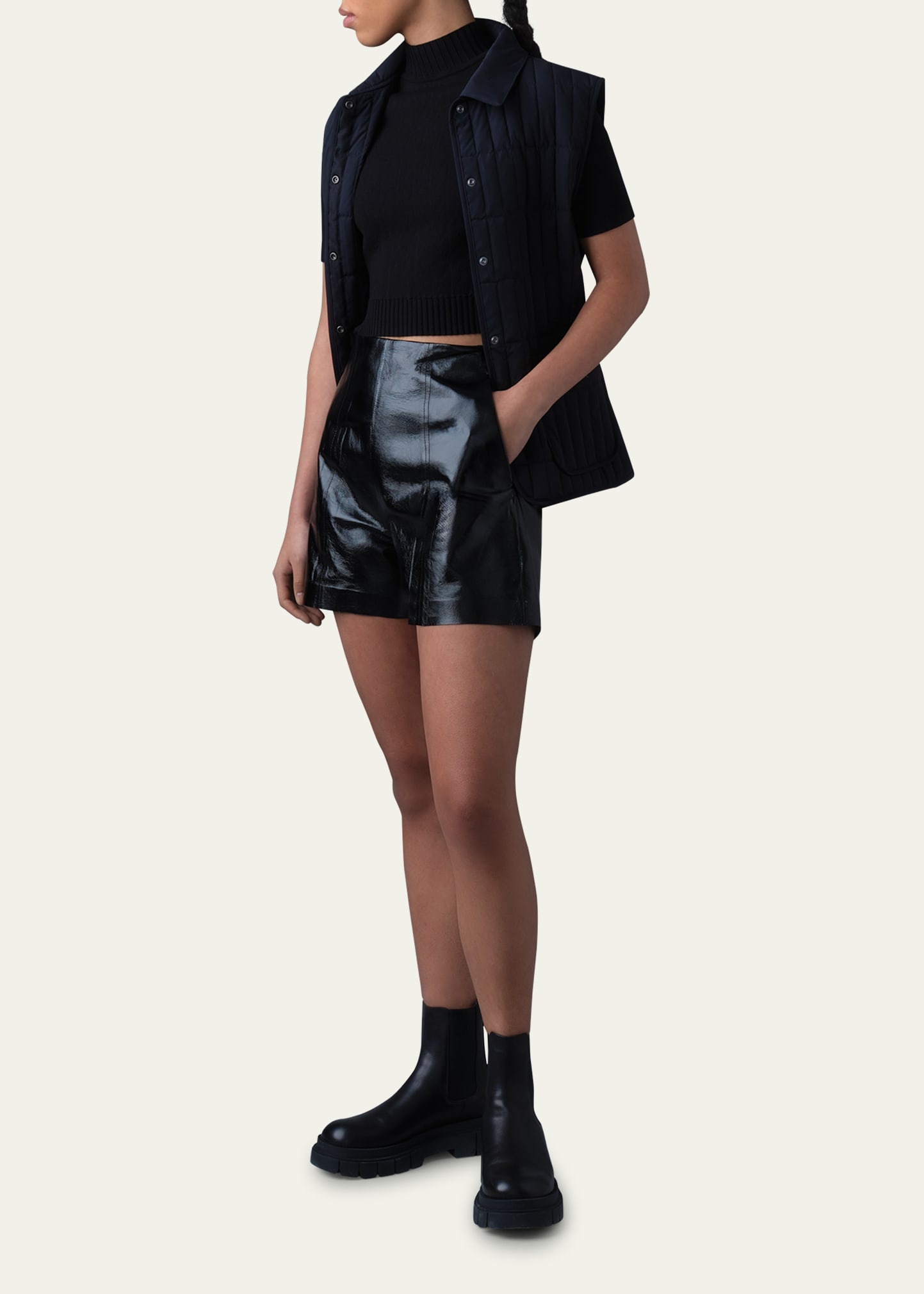 Dava Paneled Patent Leather Shorts - 4