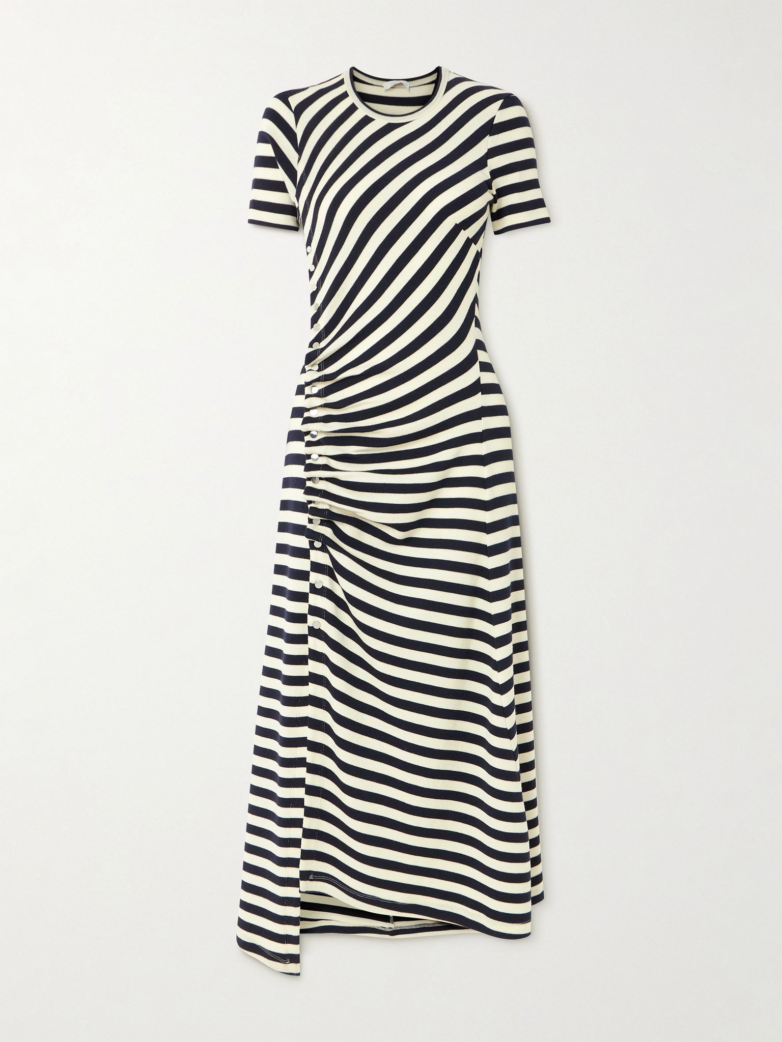 Gathered embellished striped wool-blend midi dress Multi - 1