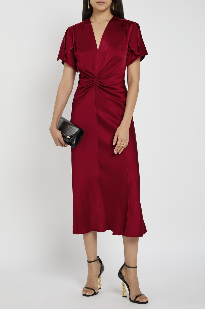 Victoria Beckham Gathered Satin-crepe Midi Dress - 4