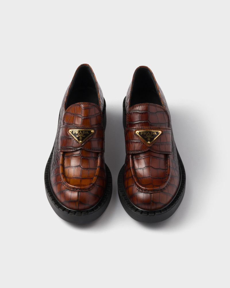 Chocolate crocodile-print leather loafers 4