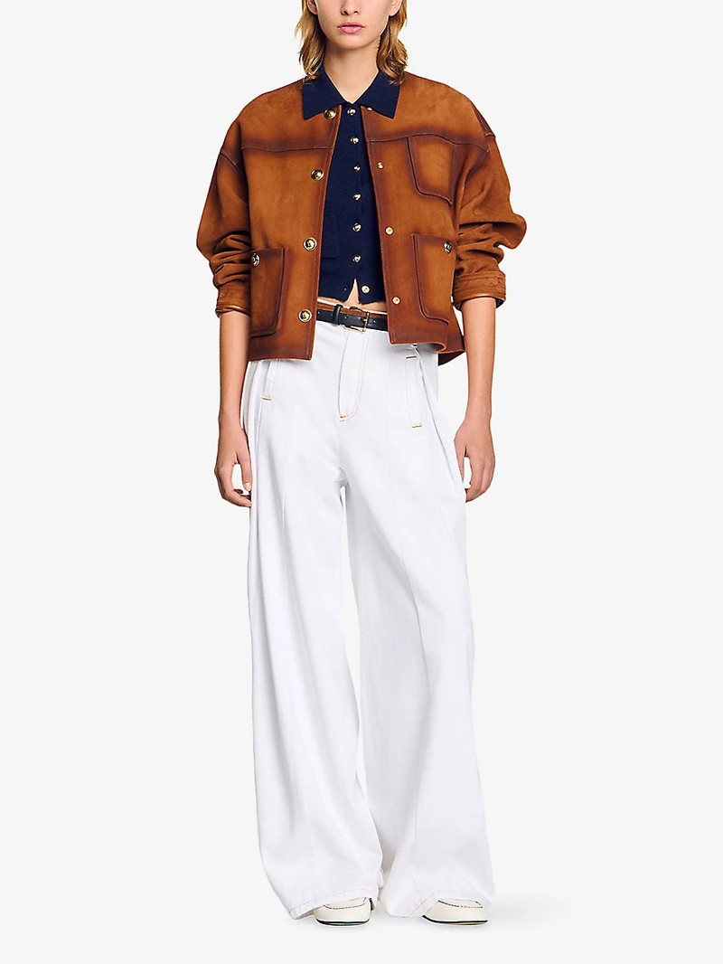 Sandro Topstitched Wide-Leg Denim Jeans outlook