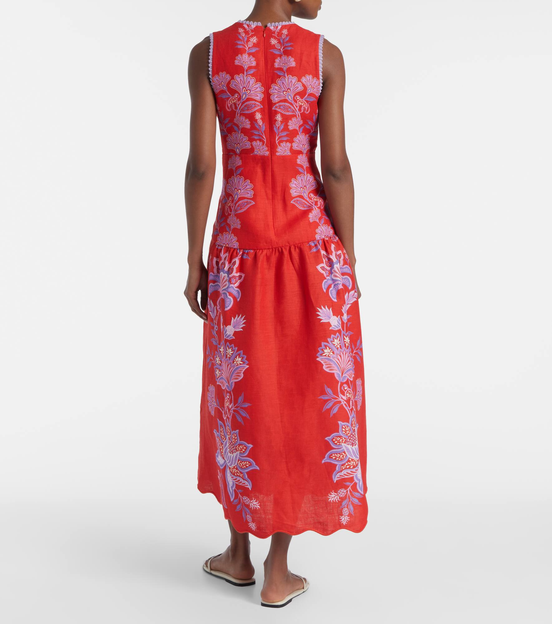 Porcelain Garden floral linen midi dress - 3