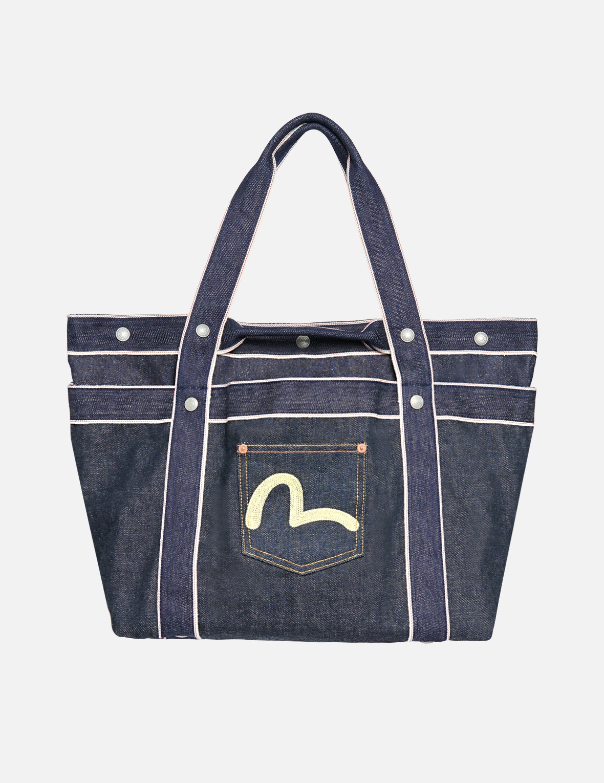 SEAGULL EMBROIDERED POCKET LARGE DENIM TOTE BAG - 1