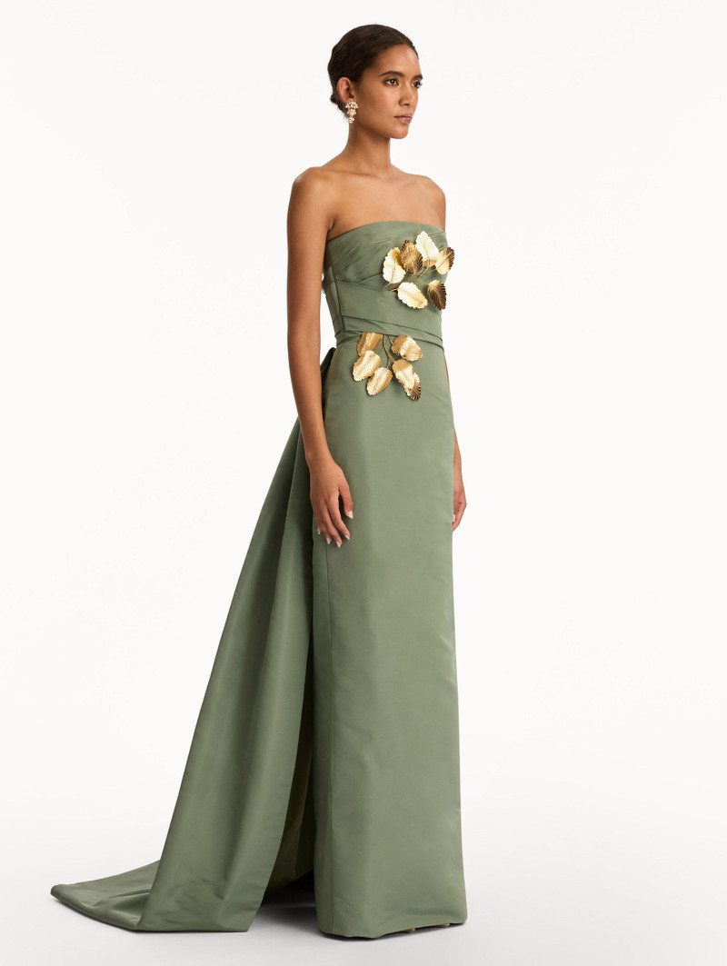 GOLD LEAF EMBROIDERED FAILLE GOWN 4