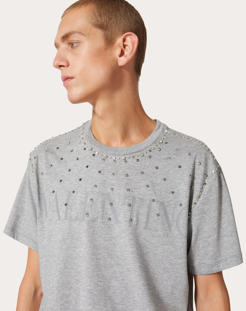 VALENTINO PRINT CRYSTAL EMBROIDERED COTTON T-SHIRT 5