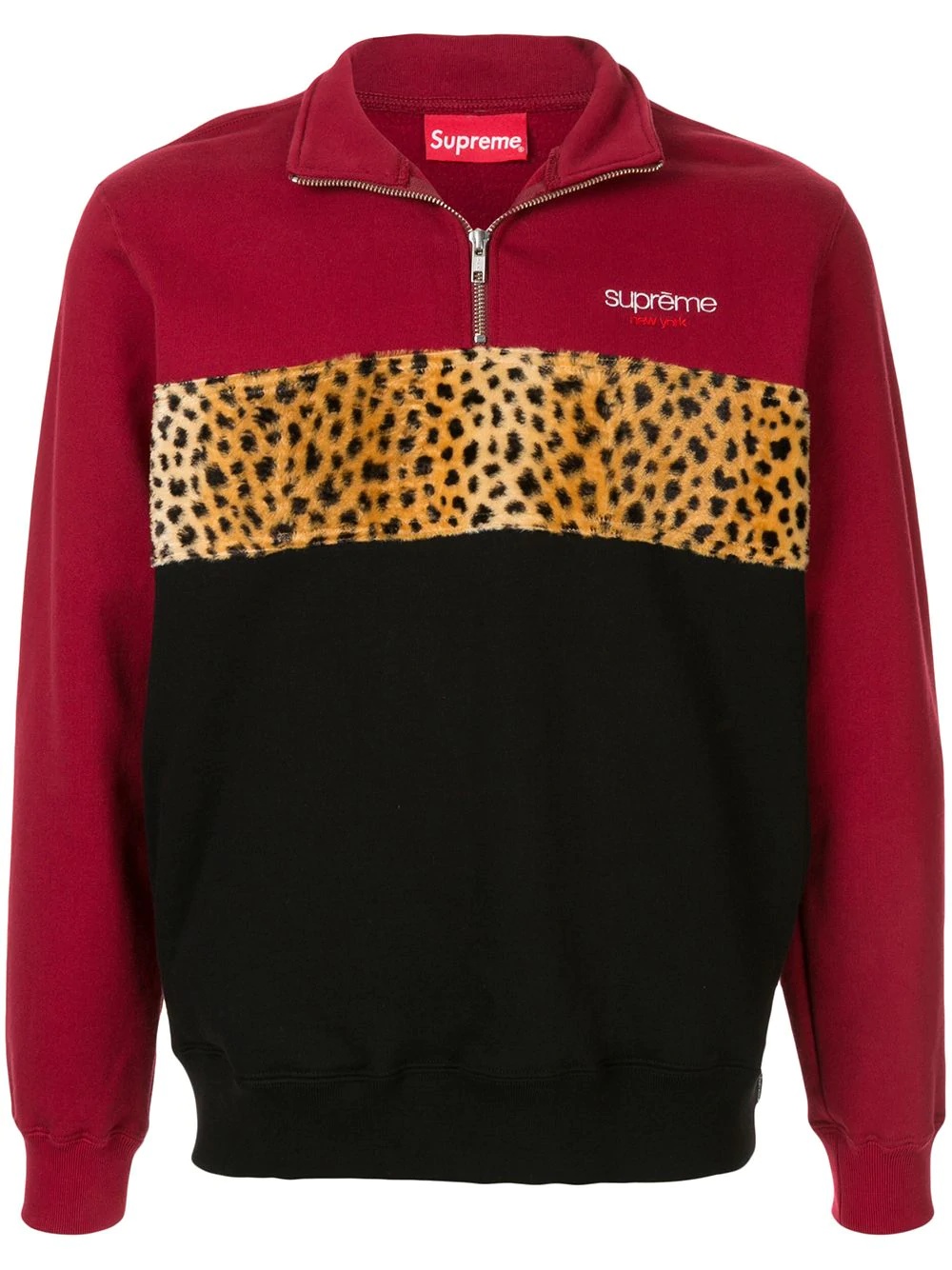 leopard panel half zip sweatshirt - 1