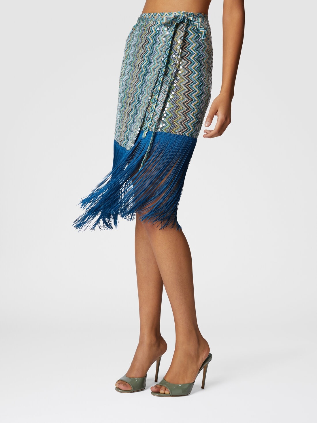 Zig zag lamé viscose sarong skirt with sequins and fringes - 4