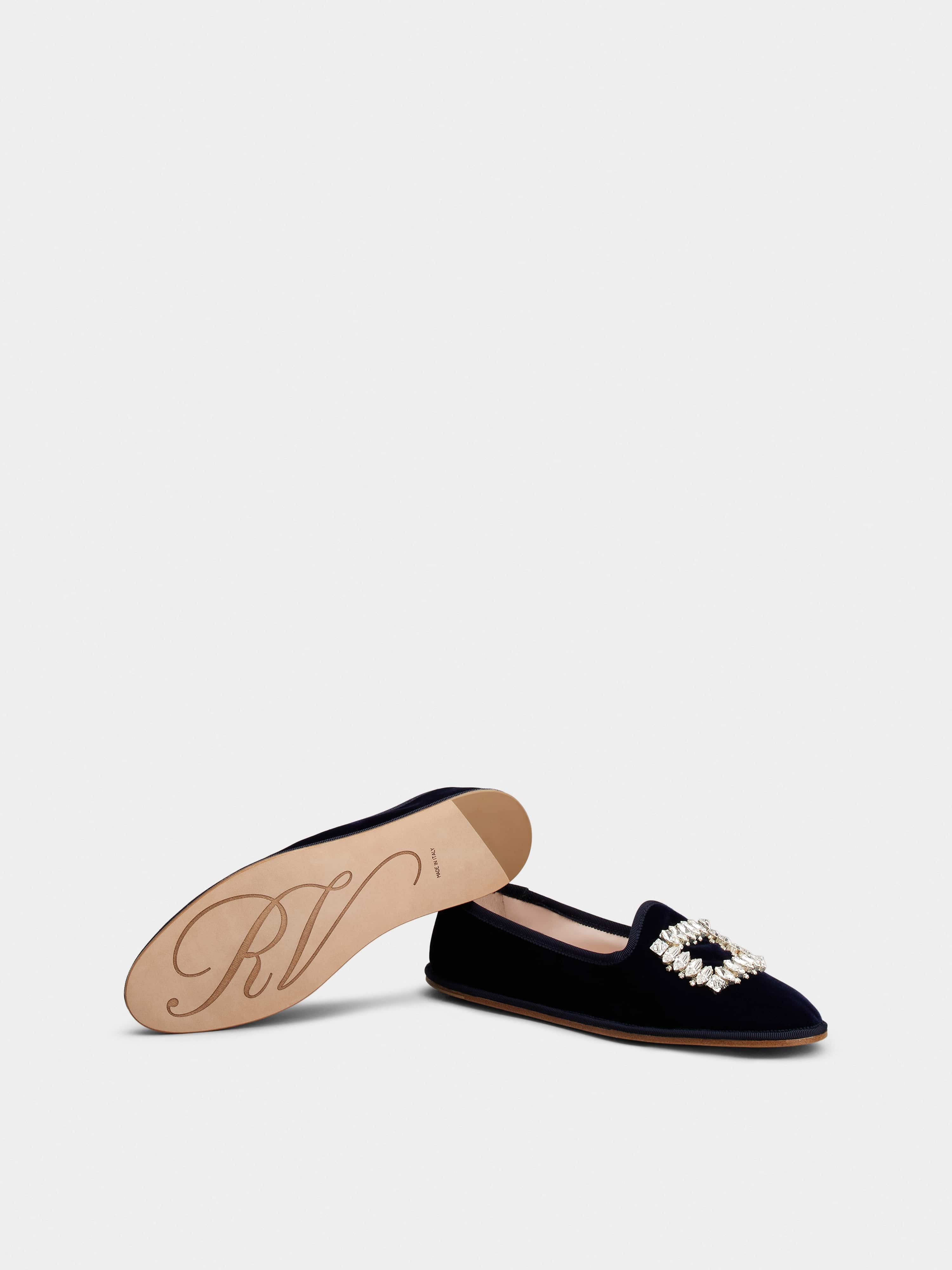Babby Viv' Embroidered Rhinestone Buckle Slippers in Velvet - 6