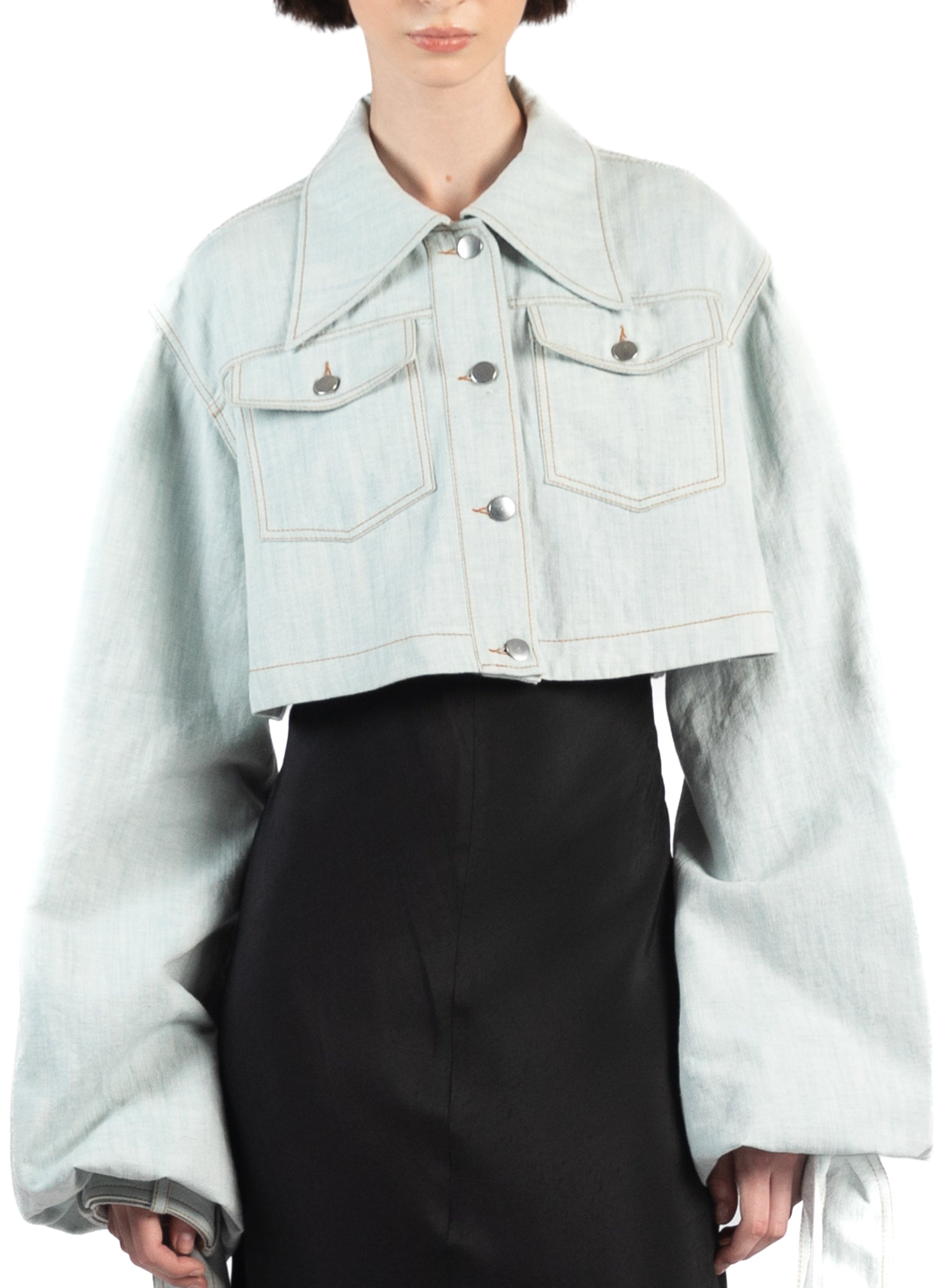 Denim Jacket with Maxi Sleeves/Light Blue - 2