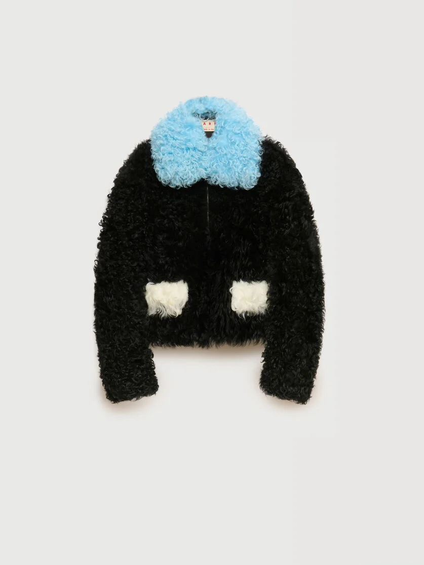 BLACK SHEARLING JACKET WITH COLOUR-BLOCK DETAILS - 1