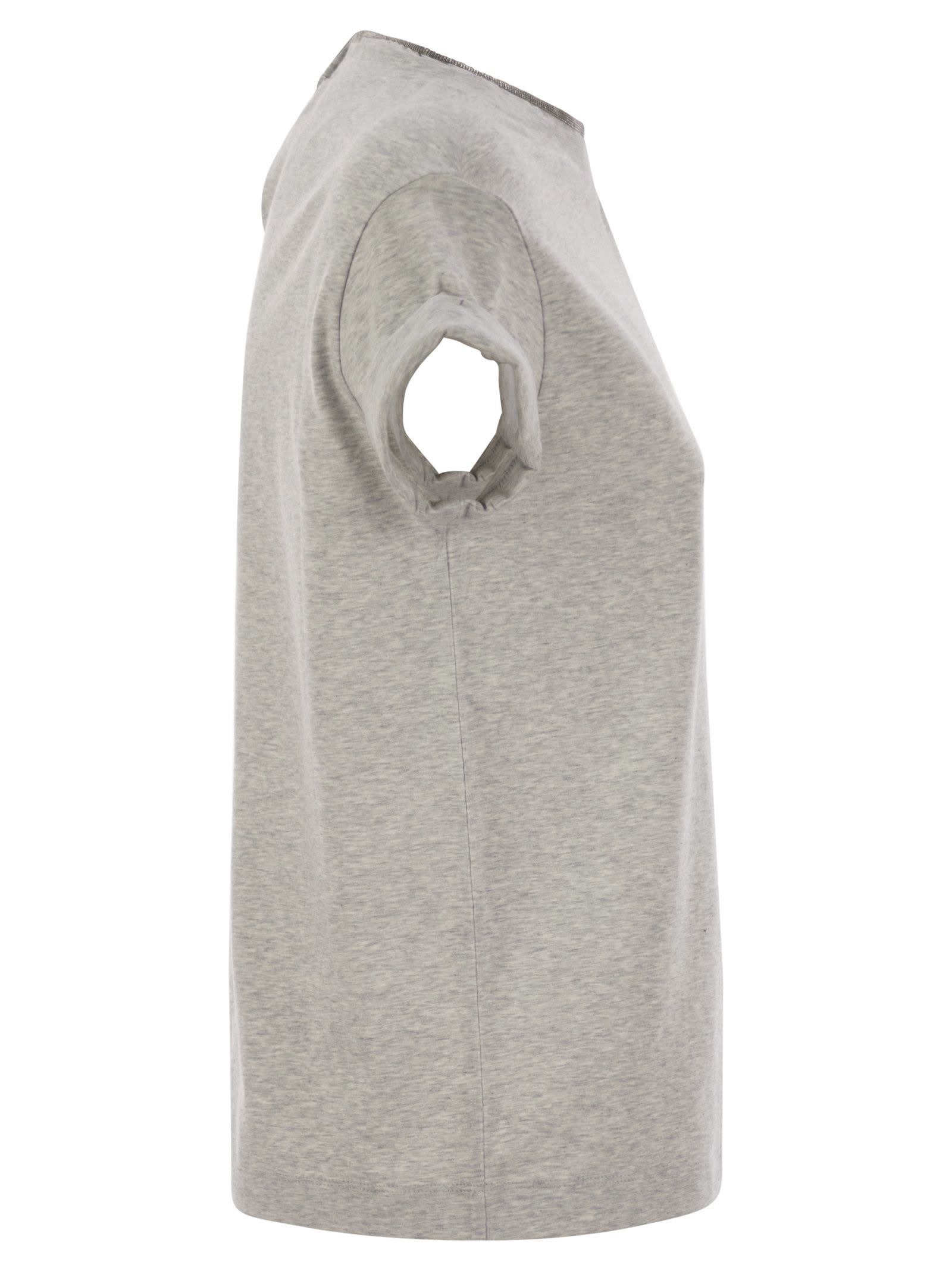 Brunello Cucinelli Women Stretch Cotton Jersey T-Shirt With Precious Faux-Layering - 3