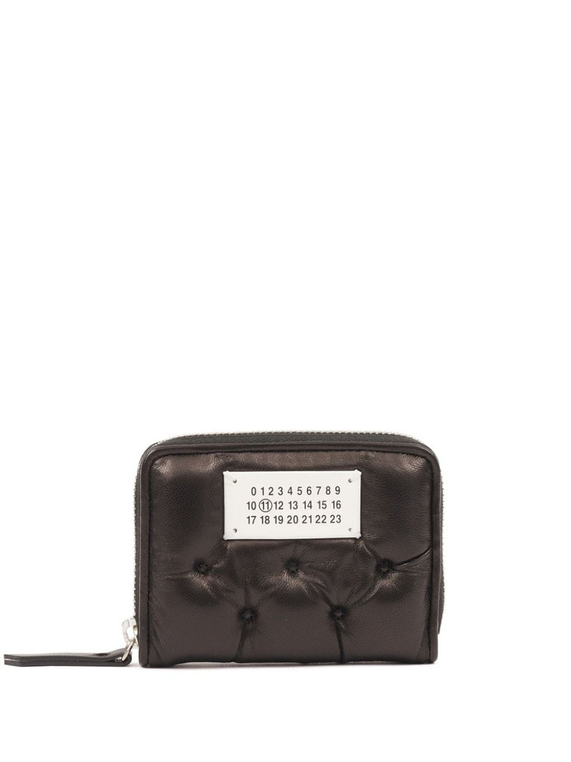 Numbers-motif padded leather coin pouch 1