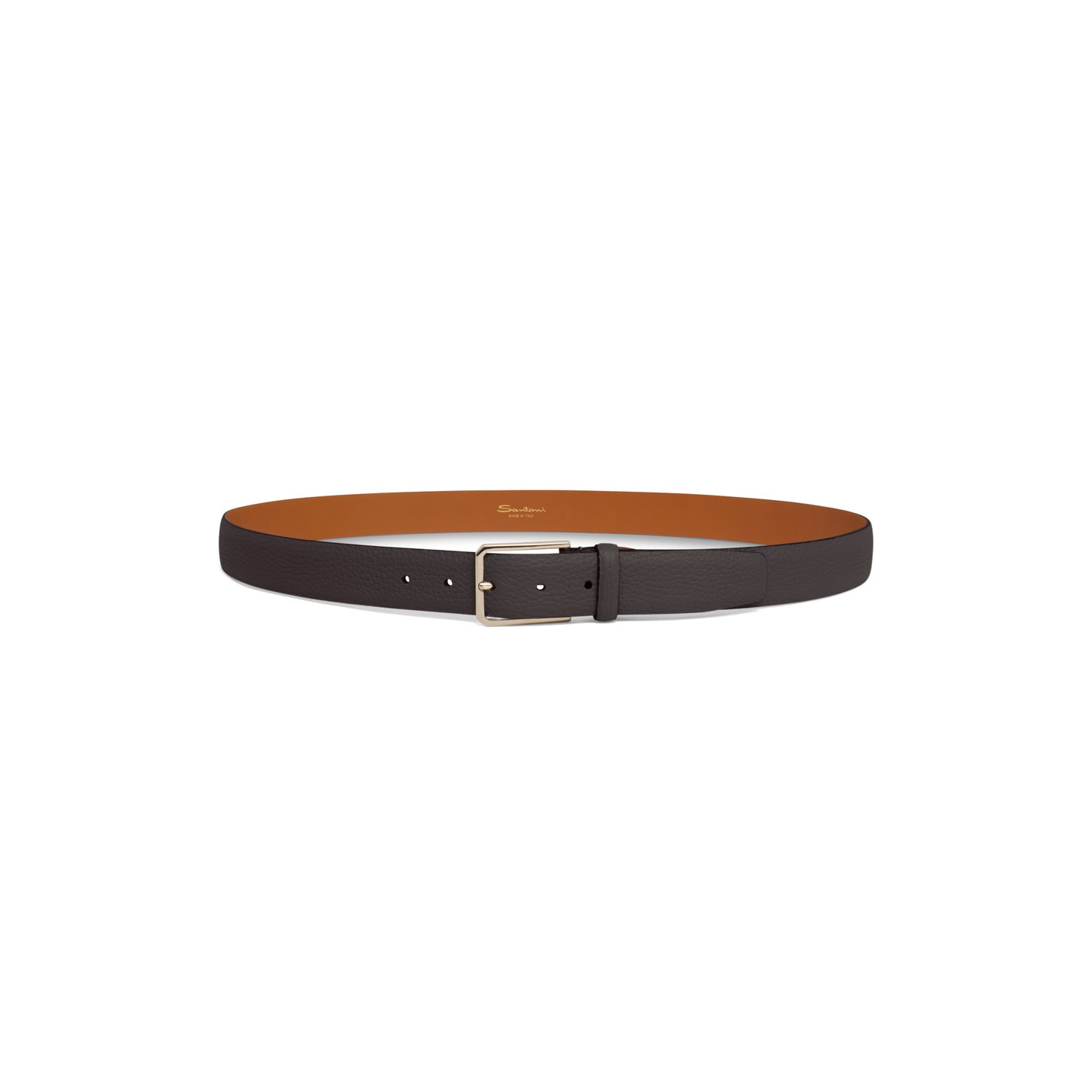 Men's dark brown tumbled leather adjustable belt - 4