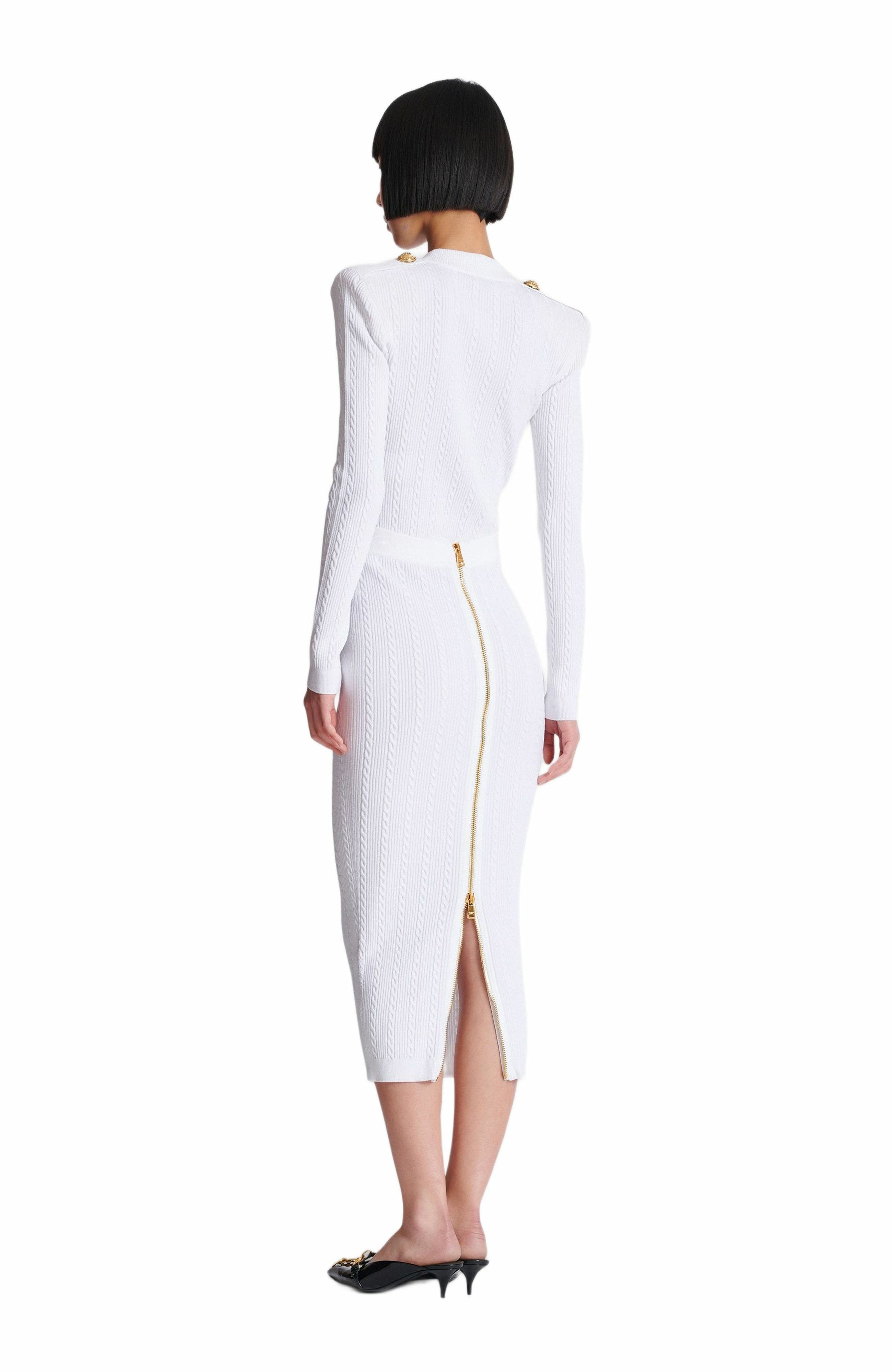 Balmain Cable-knit midi skirt in White at Nordstrom - 4