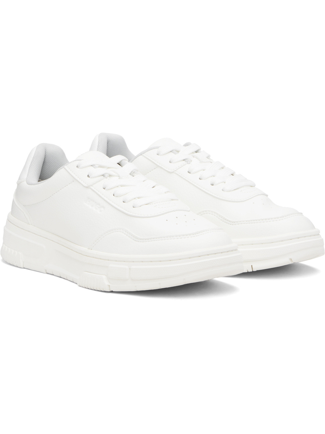 White Faux-Leather Zigzag Detailing Sneakers - 4