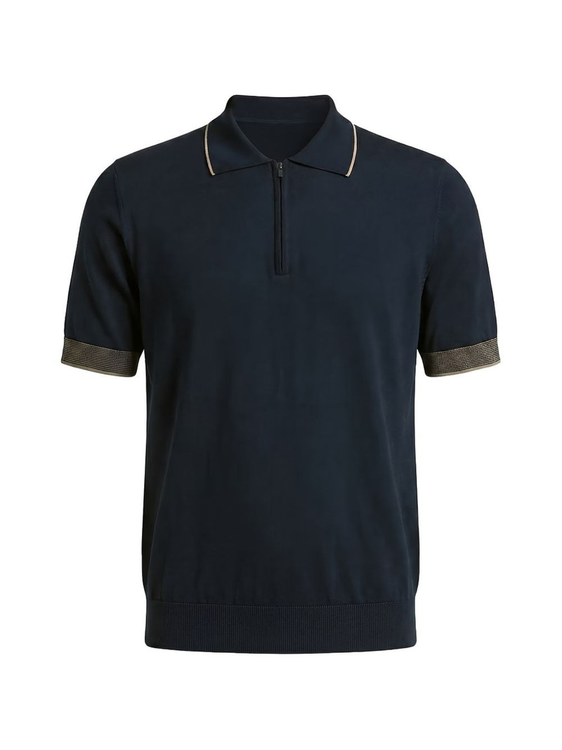 zip-fastening fine-knit polo shirt 1