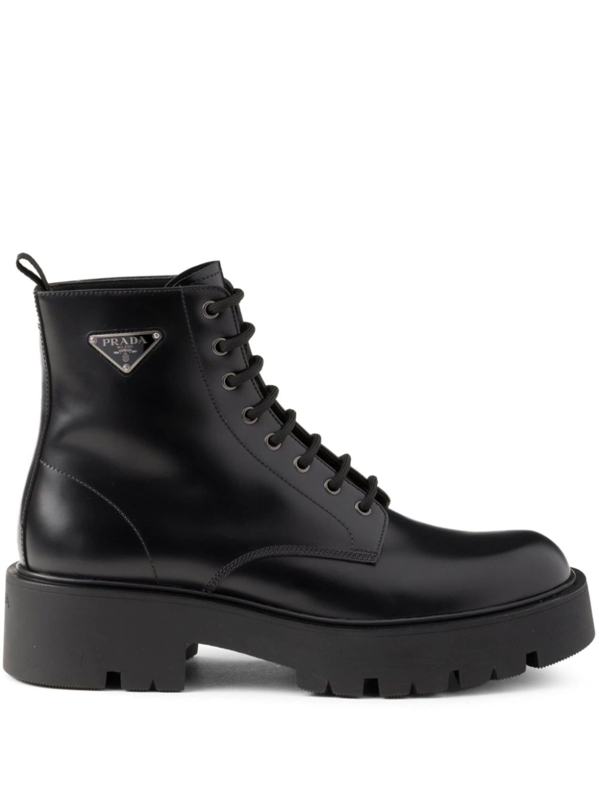 logo plaque leather combat boots - 1