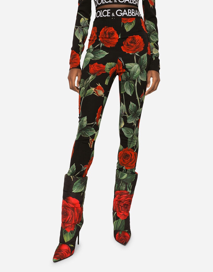 Rose-print charmeuse leggings - 4