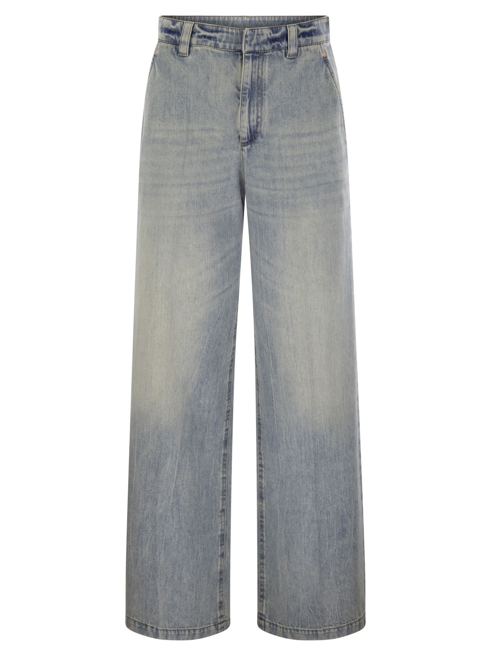 Brunello Cucinelli Women Soft Denim Low-Slung Trousers With Adjustable Waistband And Monile - 1