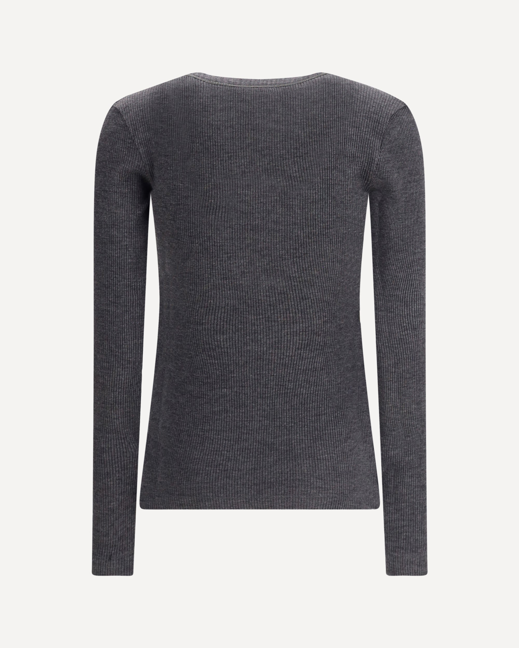 Long sleeve wool ribbed jersey T-shirt with shiny trim - 2