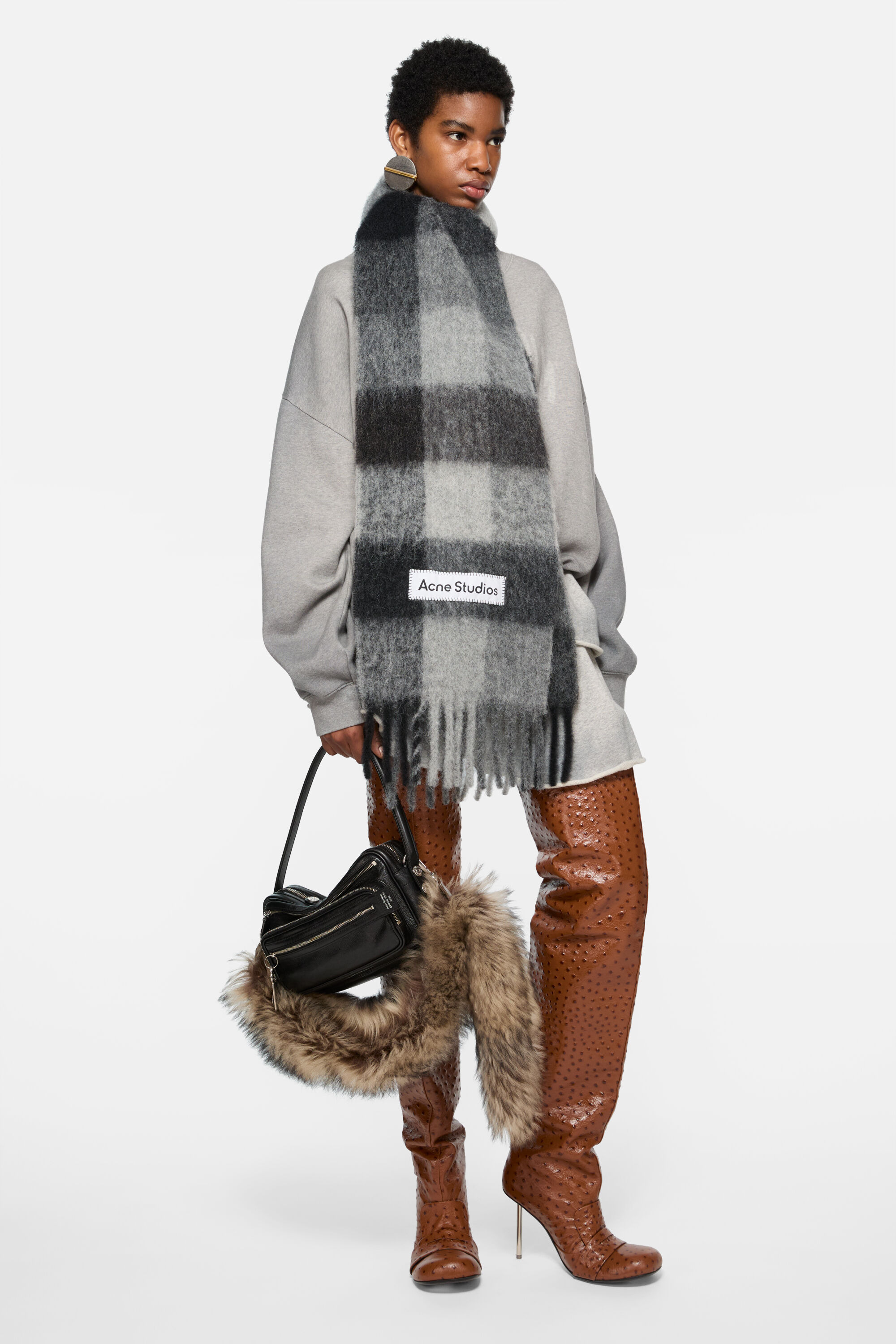 Mohair checked scarf - Dark Black/Grey/Dark Grey - 2