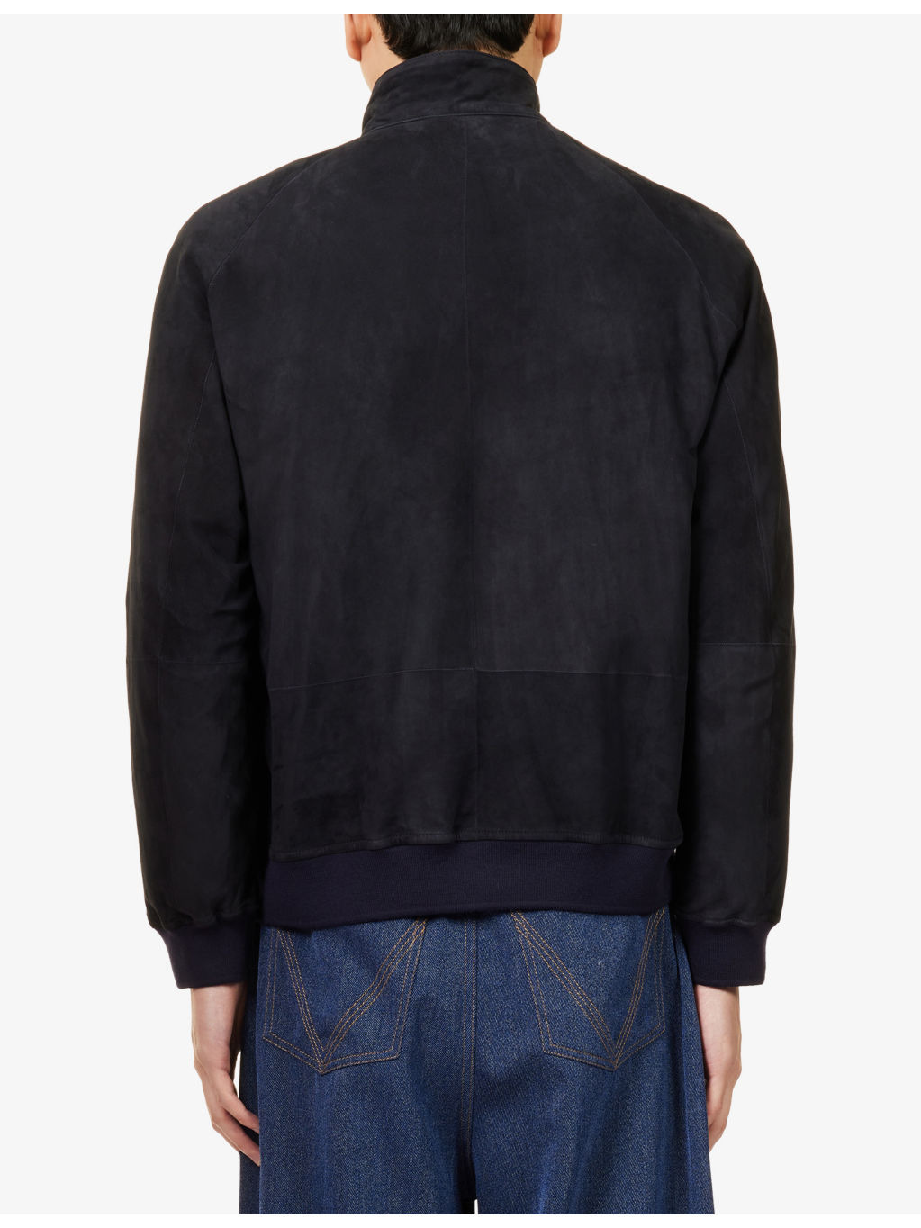 Stand Collar Raglan-Sleeve Suede Bomber Jacket - 4