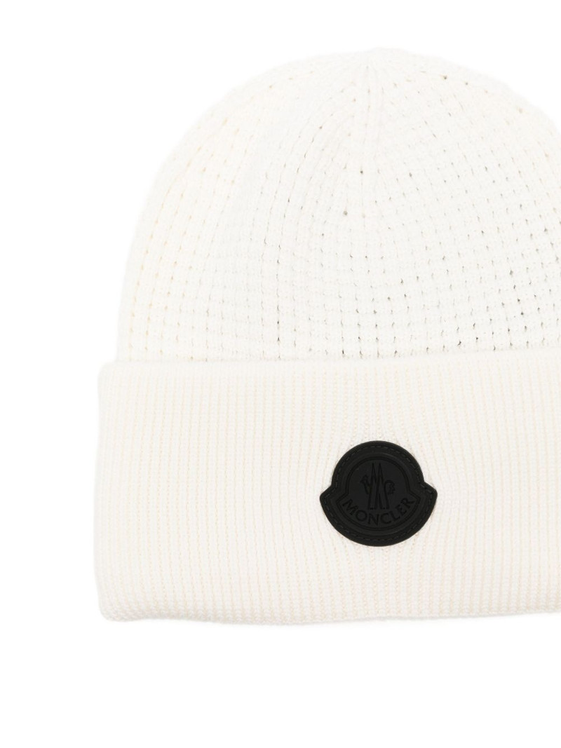 Moncler logo-patch waffle-knit beanie outlook