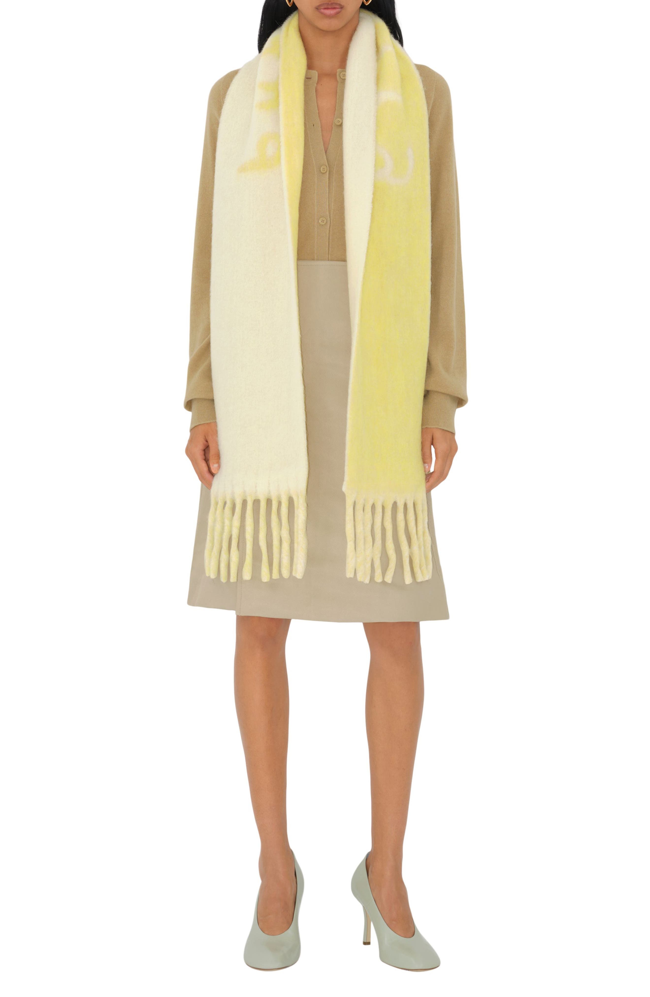 burberry Logo Text Jacquard Reversible Alpaca & Wool Blend Fringe Scarf in Sandstone at Nordstrom - 2